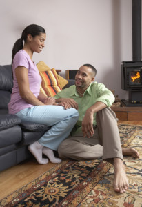 Happy couple who worked through an argument successfully.