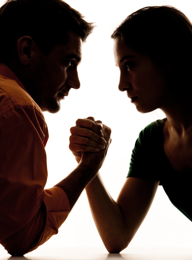 All couples argue. It can be a struggle, like the conflict symbolized by this couple arm wrestling.