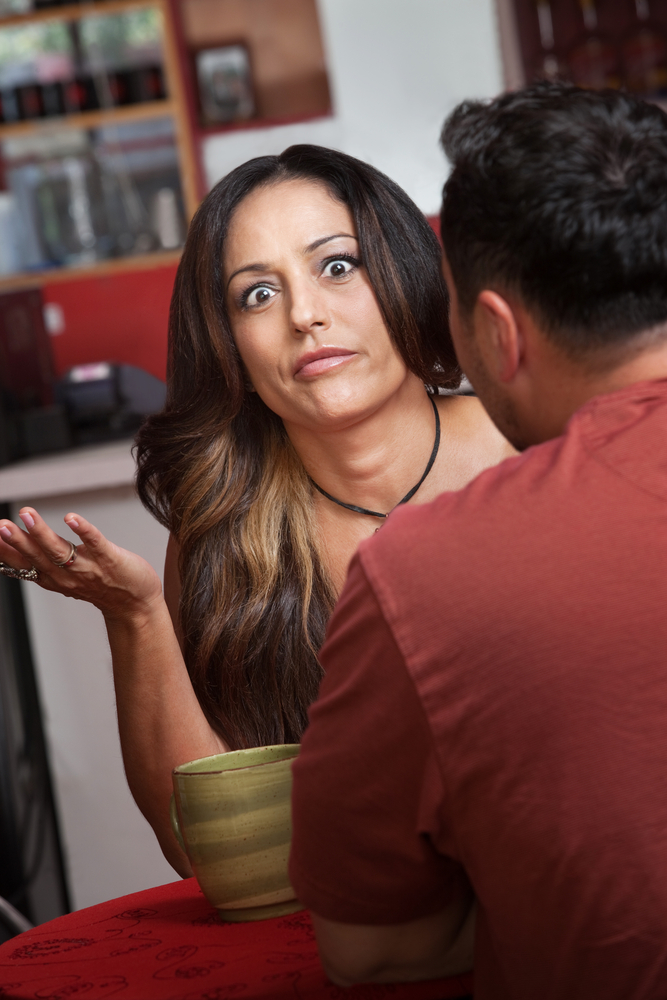 After the honeymoon phases, you might be exasperated with what you find in your partner, like this frustrated woman.